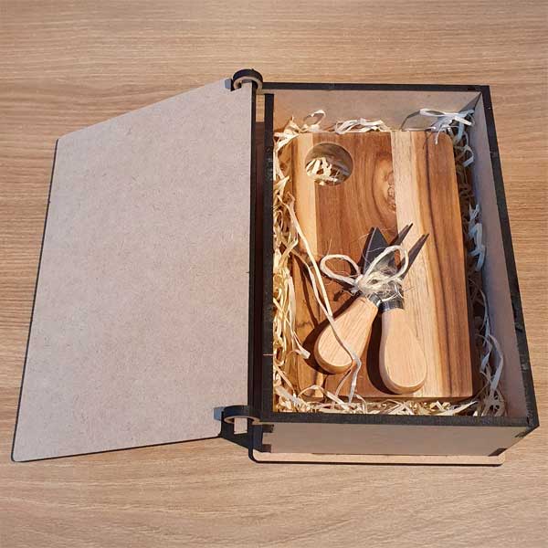 Kit Tabua e Garfinhos Queijo em Caixa MDF